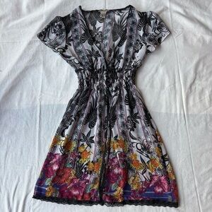 American Rag Multicolor Floral Button Long Kimono